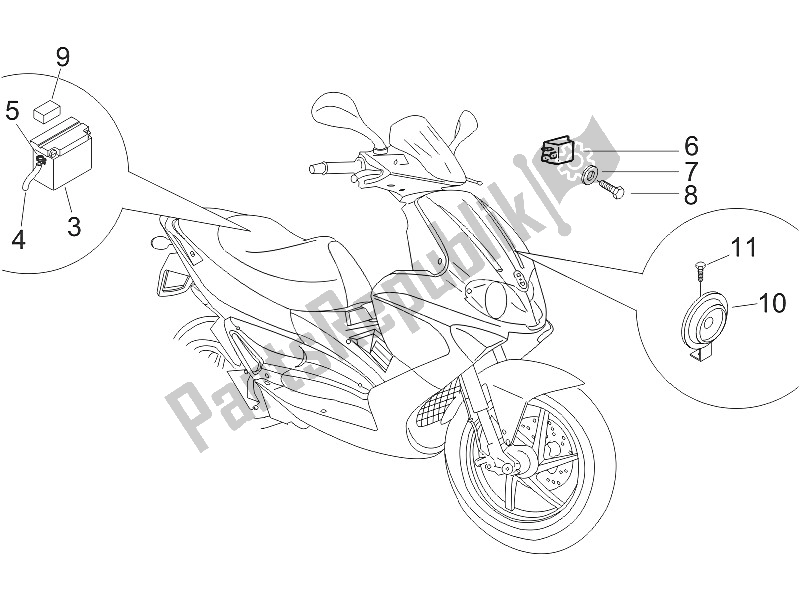 Todas as partes de Interruptores De Controle Remoto - Bateria - Buzina do Gilera Runner 50 SP 2005