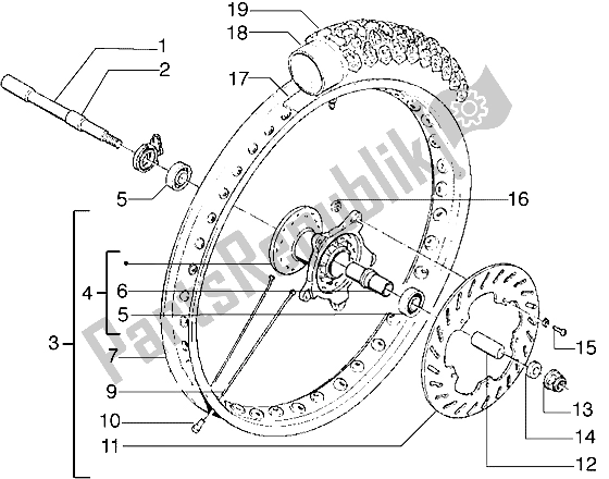 Alle onderdelen voor de Voorwiel van de Gilera H K M Y 50 1998