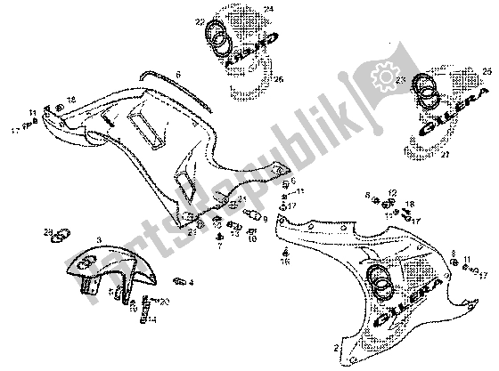 Todas as partes de Tampas Laterais do Gilera GPR 50 1998