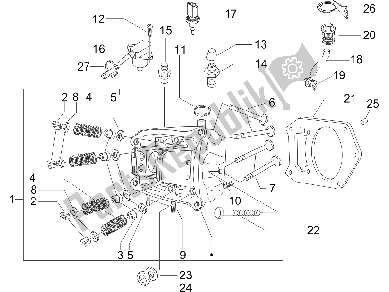 Alle onderdelen voor de Head Unit - Klep van de Gilera Nexus 500 E3 UK 2006