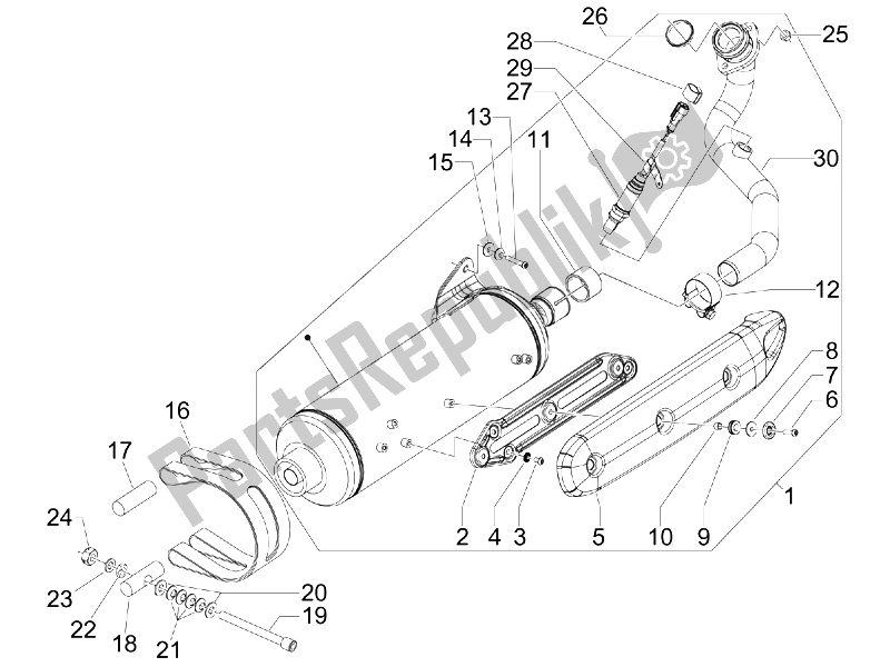All parts for the Silencer of the Gilera Fuoco 500 4T 4V IE E3 LT 2013