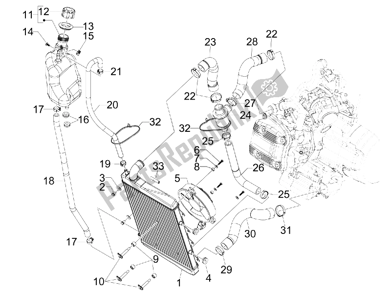 All parts for the Cooling System of the Gilera GP 800 2009