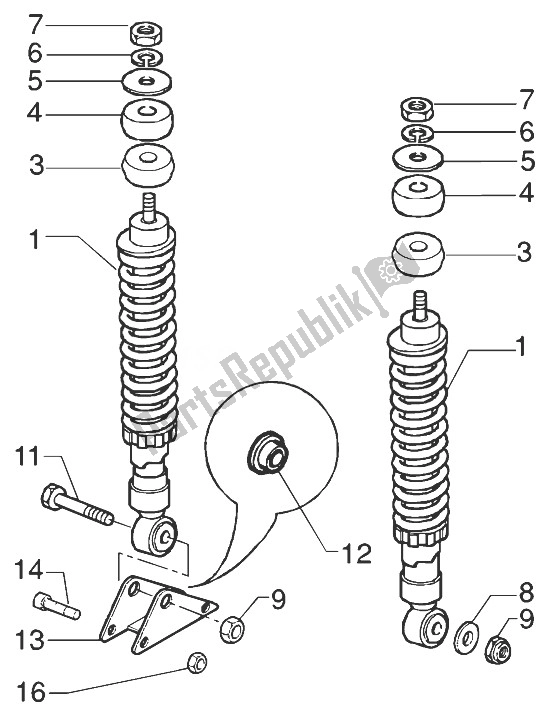 All parts for the Rear Damper of the Gilera Runner 125 VX 4T 1998