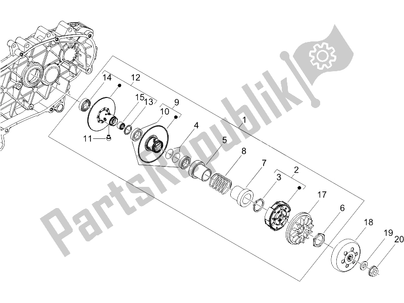 All parts for the Driven Pulley of the Gilera Runner 125 VX 4T SC UK 2006