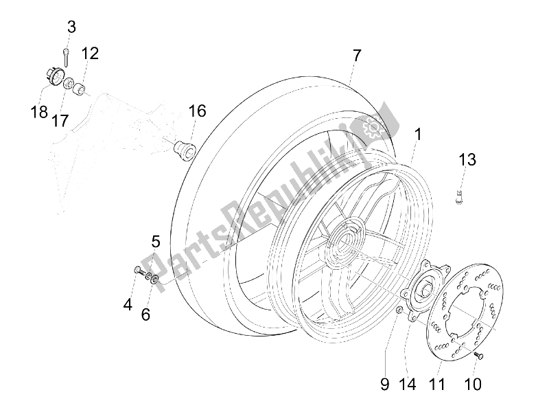 All parts for the Rear Wheel of the Gilera Nexus 250 E3 2007