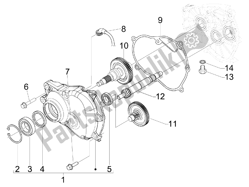 All parts for the Reduction Unit of the Gilera Nexus 300 IE E3 2008