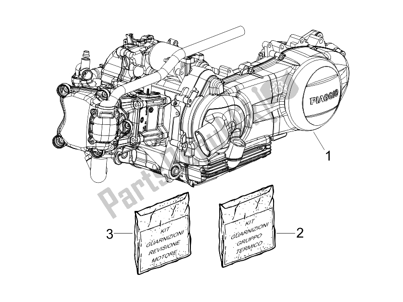 All parts for the Engine, Assembly of the Gilera Nexus 300 IE E3 2008