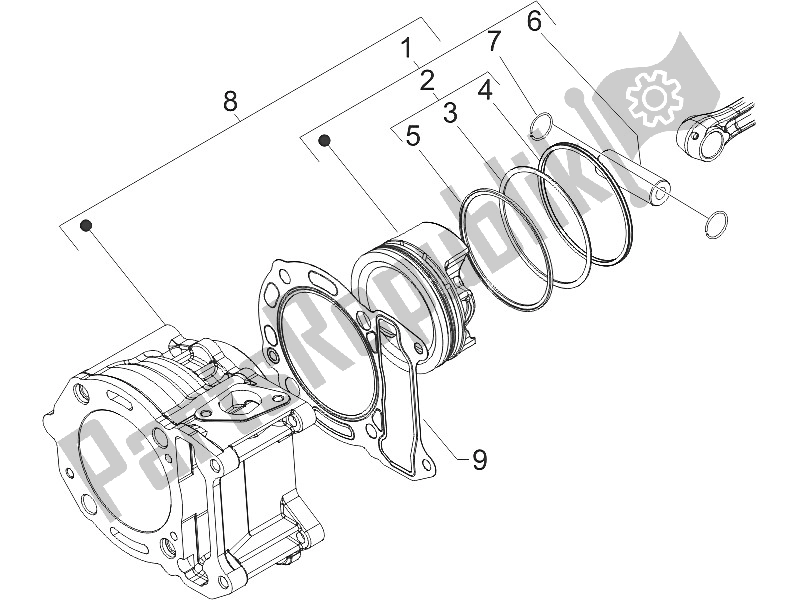 All parts for the Cylinder-piston-wrist Pin Unit of the Gilera Runner 200 VXR 4T 2005
