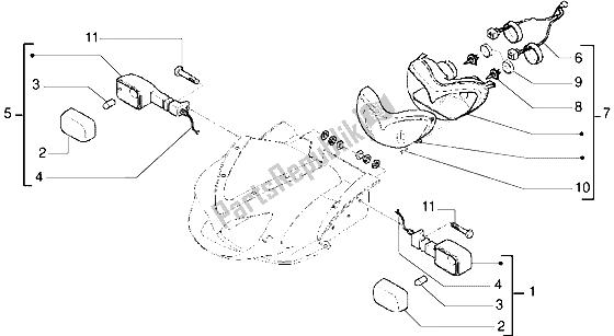 All parts for the Headlamp-turn Signal Lamp of the Gilera DNA 50 1998