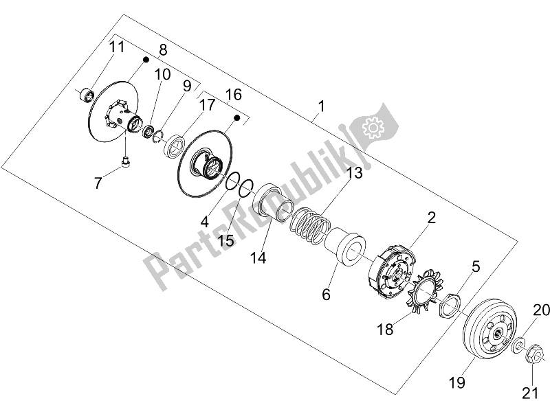 All parts for the Driven Pulley of the Gilera Nexus 250 SP E3 2006