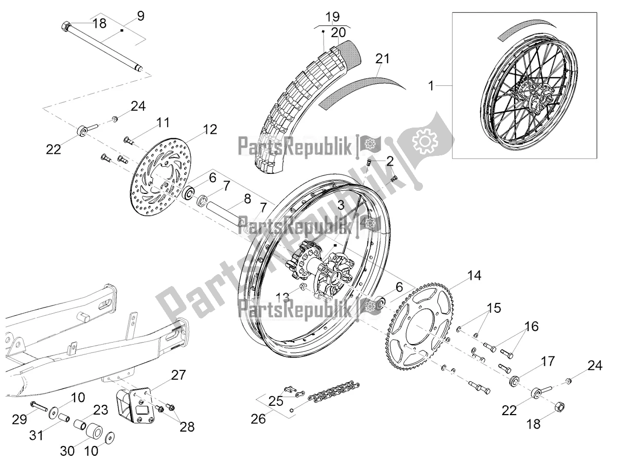 All parts for the Rear Wheel of the Gilera RCR 50 2021
