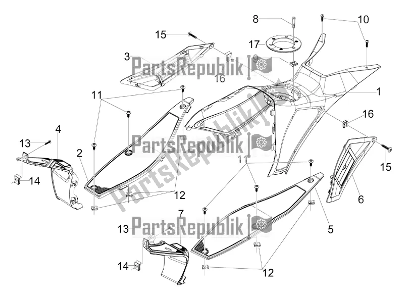 Todas las partes para Cubierta Central - Reposapiés de Gilera Runner 125 ST 4T 2016