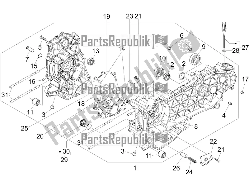 All parts for the Crankcase of the Gilera Runner 125 ST 4T 2016