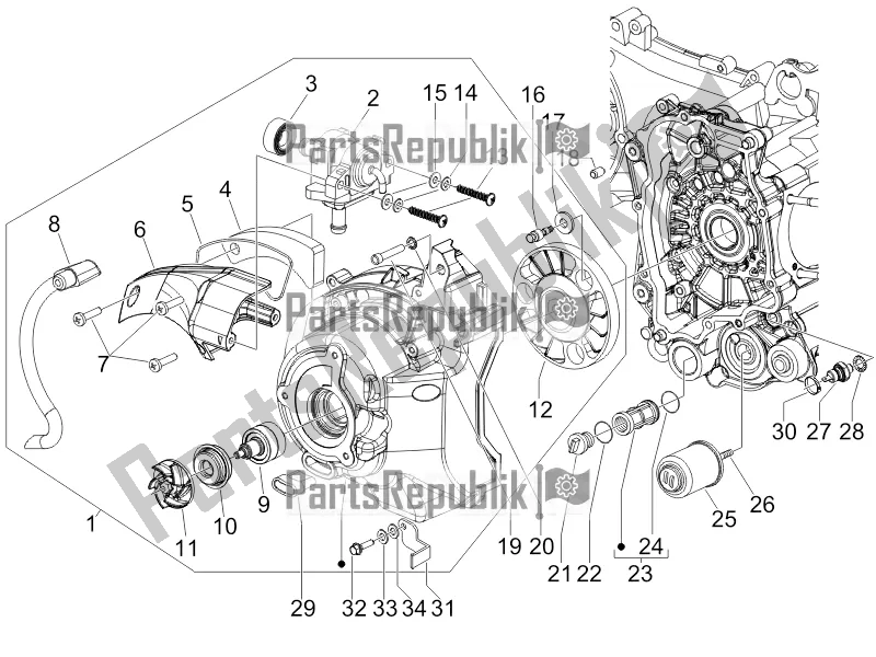 Toutes les pièces pour le Couvercle Magnéto Volant - Filtre à Huile du Gilera Runner 125 ST 4T 2016