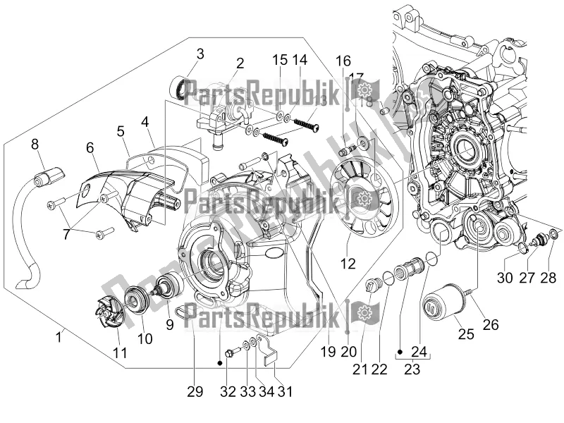 Toutes les pièces pour le Couvercle Magnéto Volant - Filtre à Huile du Gilera Runner 125 ST 4T 2017