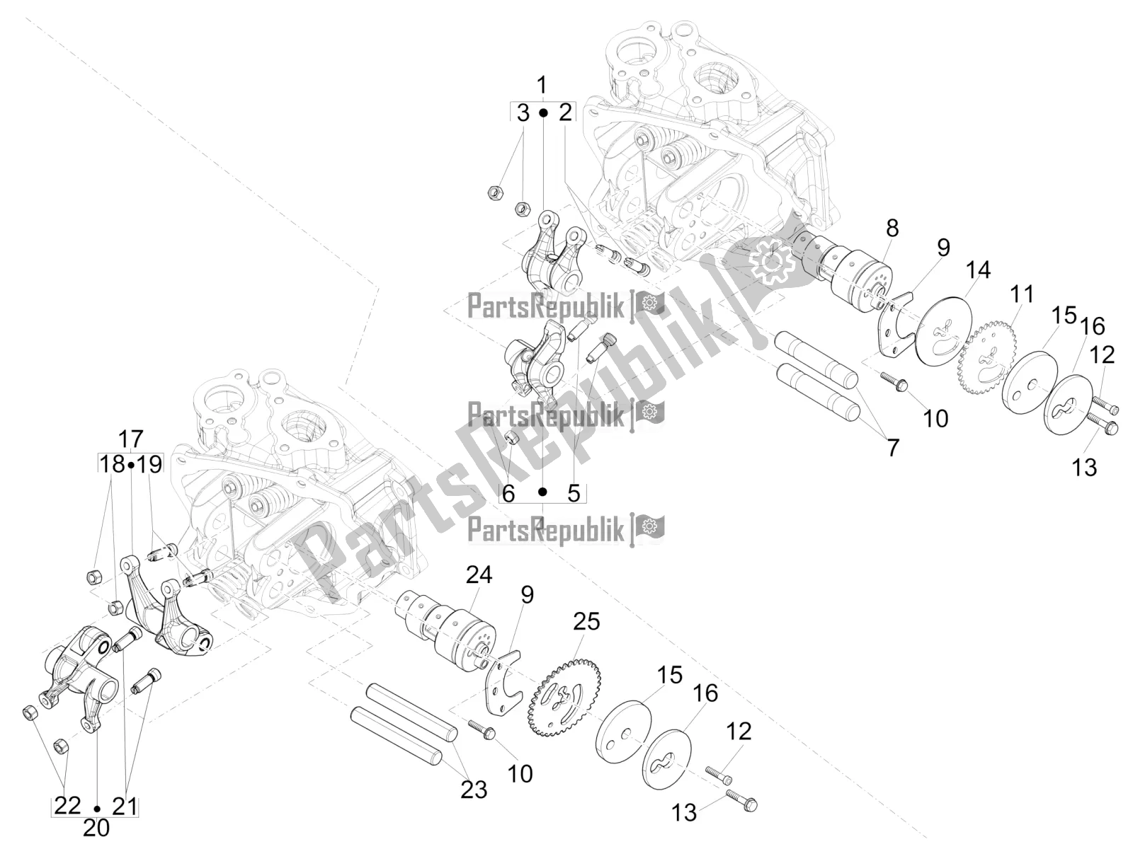 All parts for the Rocking Levers Support Unit of the Gilera Runner 125 ST 4T 2017