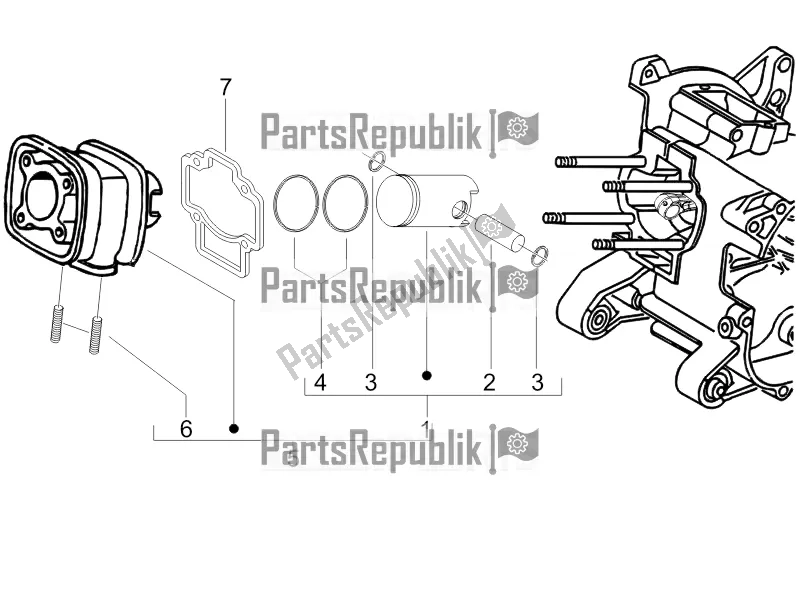 Alle onderdelen voor de Cilinder-zuiger-pols-peneenheid van de Gilera Runner 50 SP 2016