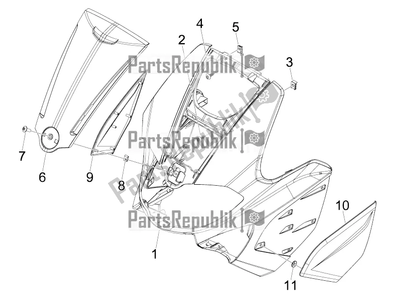 All parts for the Front Shield of the Gilera Runner 50 SP 2016