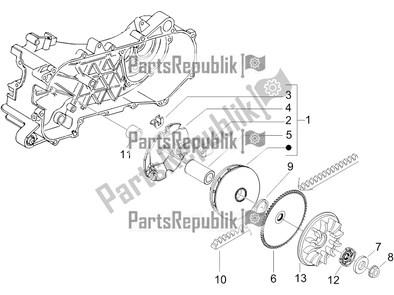 All parts for the Driving Pulley of the Gilera Runner 50 SP 2017