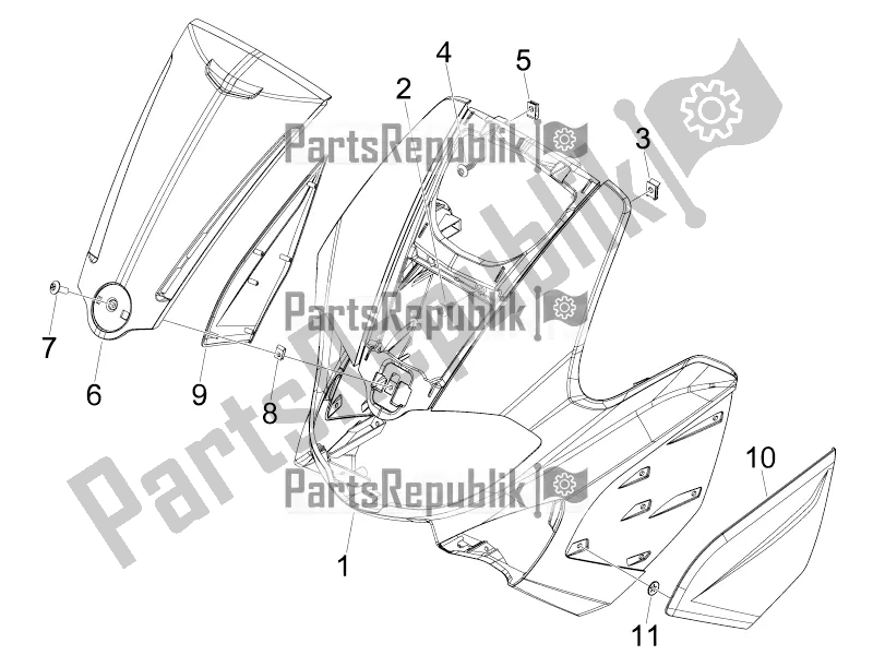 All parts for the Front Shield of the Gilera Runner 50 SP 2019