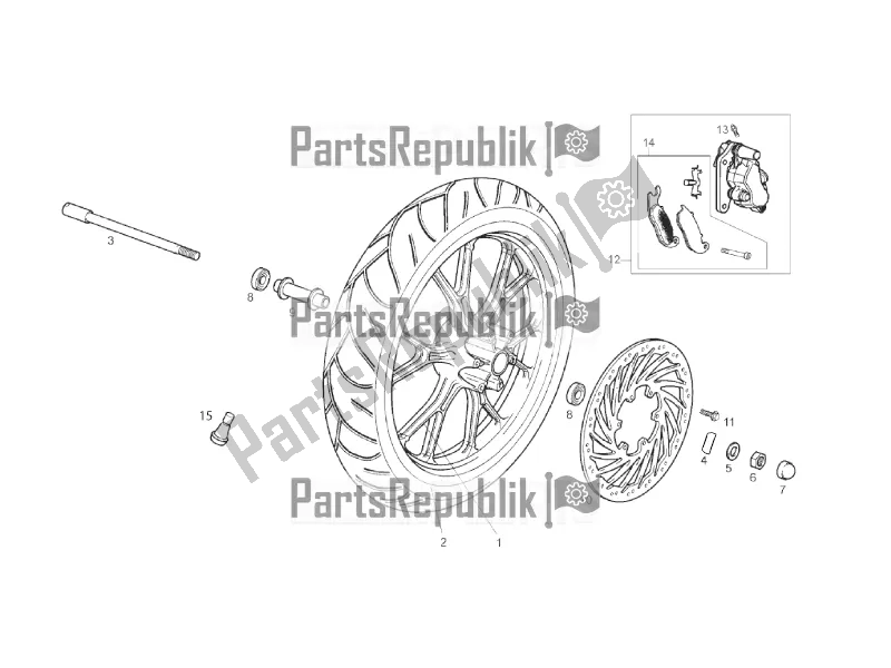 All parts for the Front Wheel of the Gilera SMT 50 2016