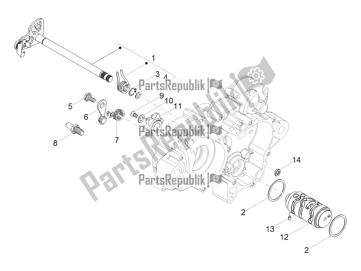 All parts for the Gear Box / Selector / Shift Cam of the Gilera SMT 50 2018
