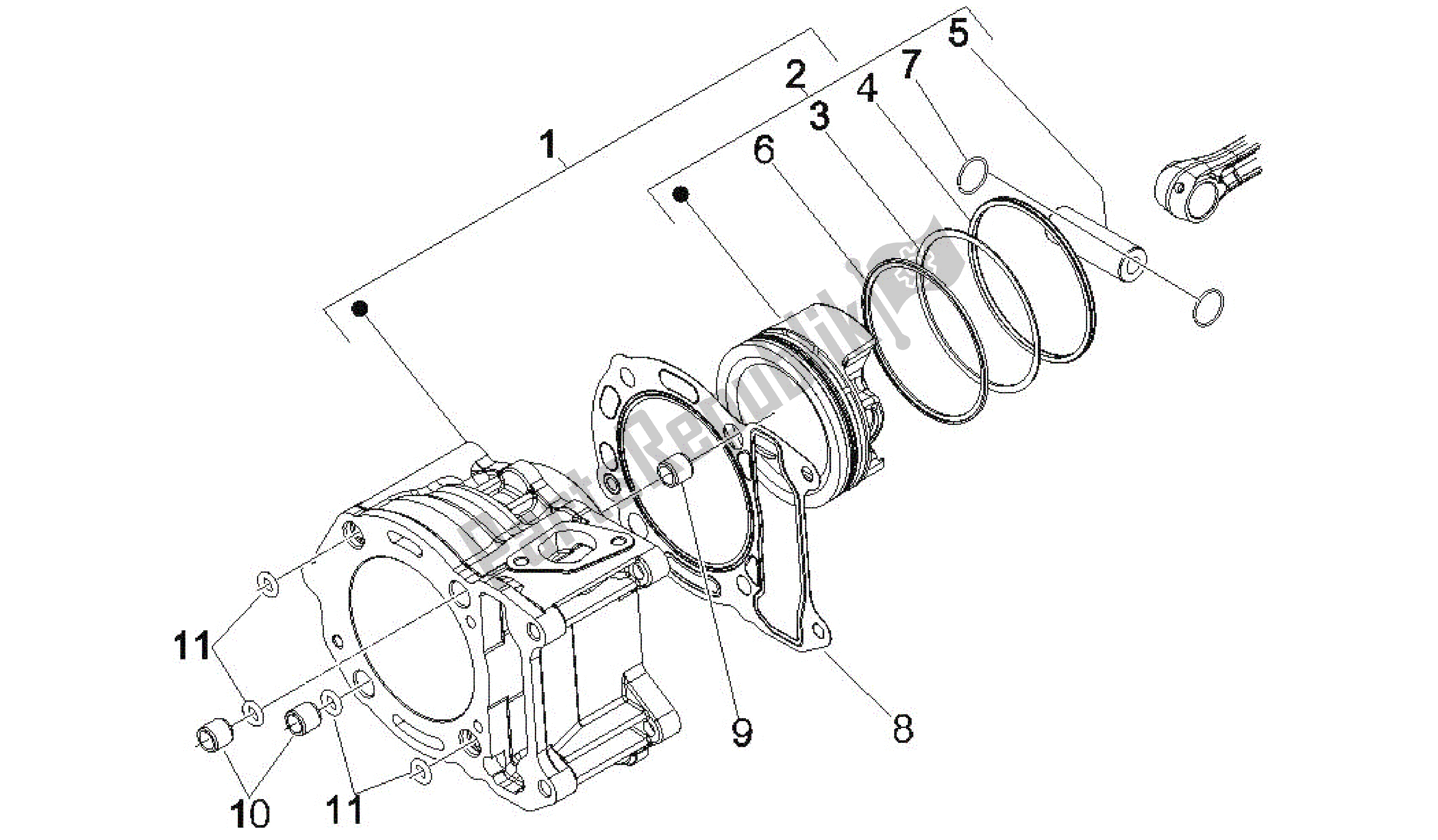 Alle onderdelen voor de Cilinder-pistston-pols-peneenheid van de Gilera Runner 200 2005 - 2011