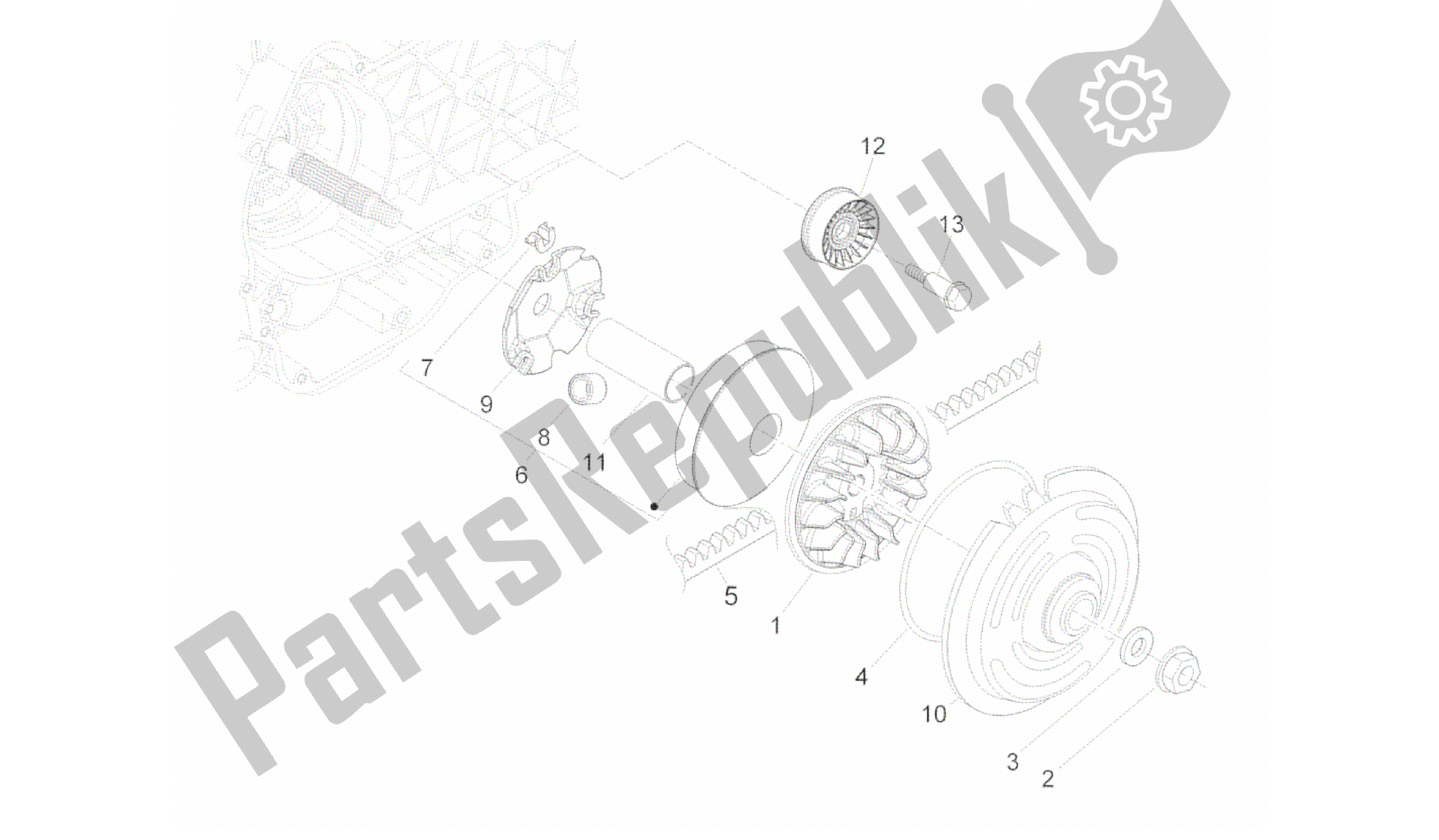 All parts for the Driving Pulley of the Gilera Runner 200 2005 - 2011