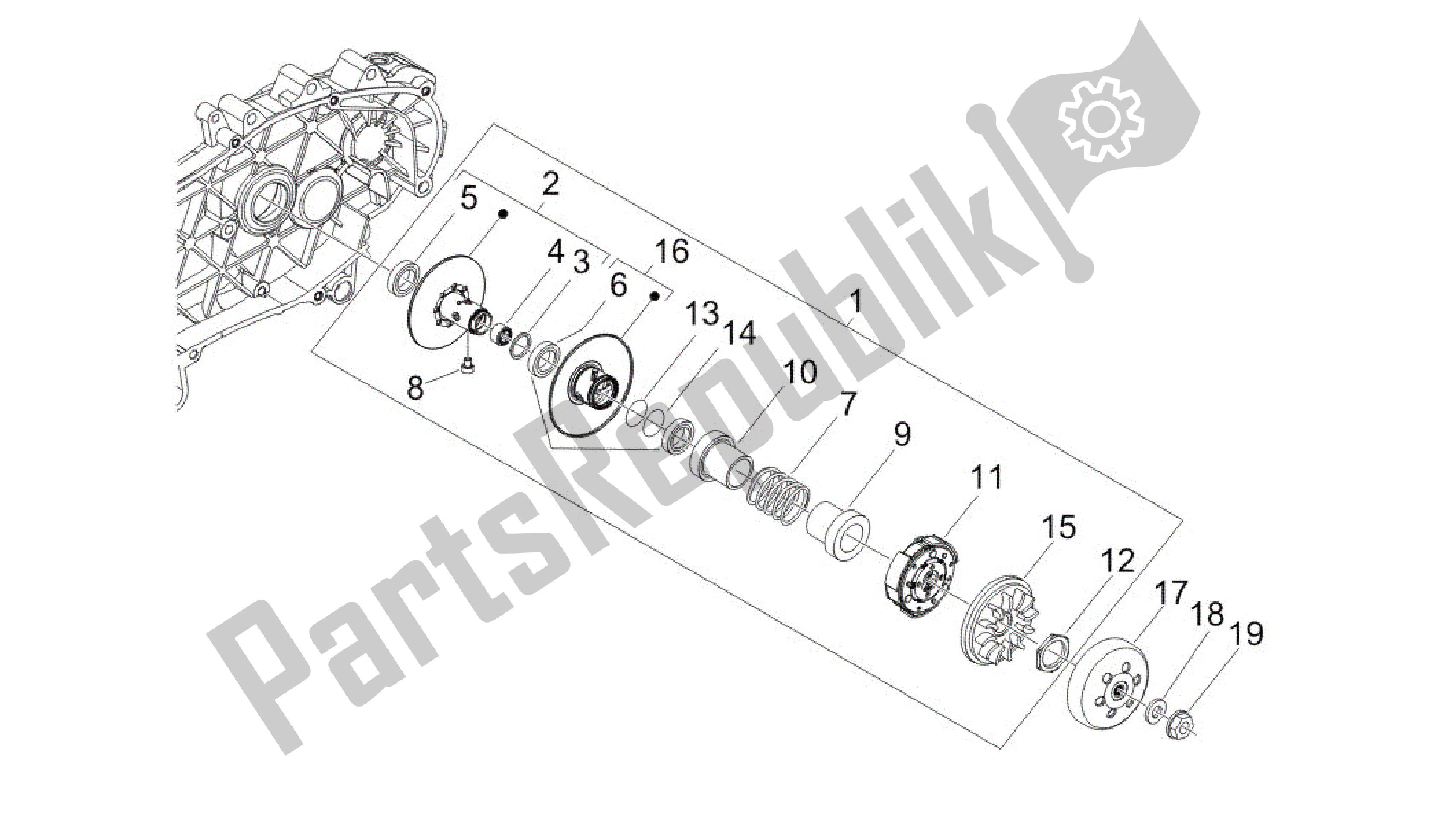 All parts for the Driven Pulley of the Gilera Runner 200 2005 - 2011