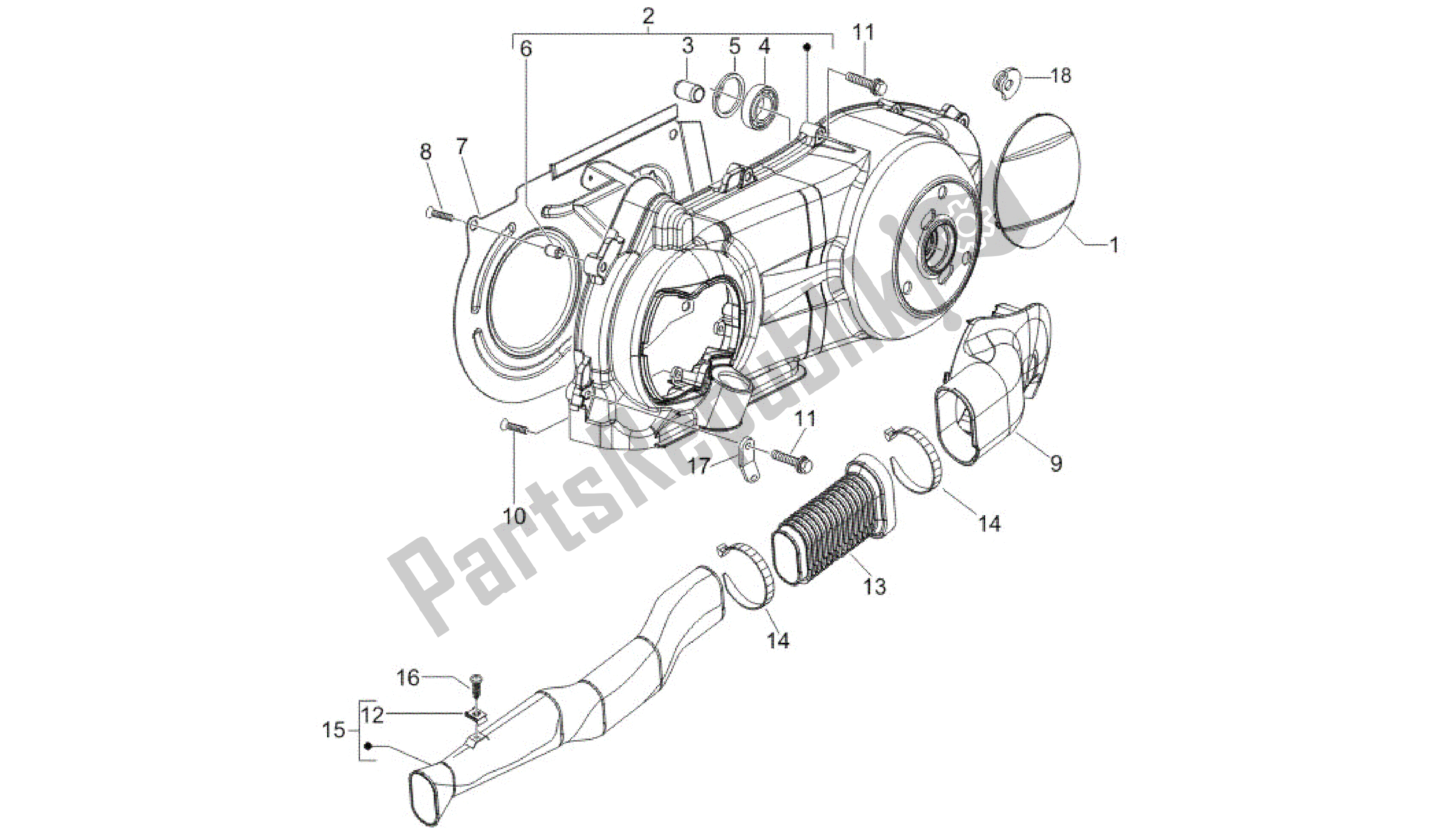 All parts for the Crankcase Cover - Crankcase Cooling of the Gilera Runner 200 2005 - 2011