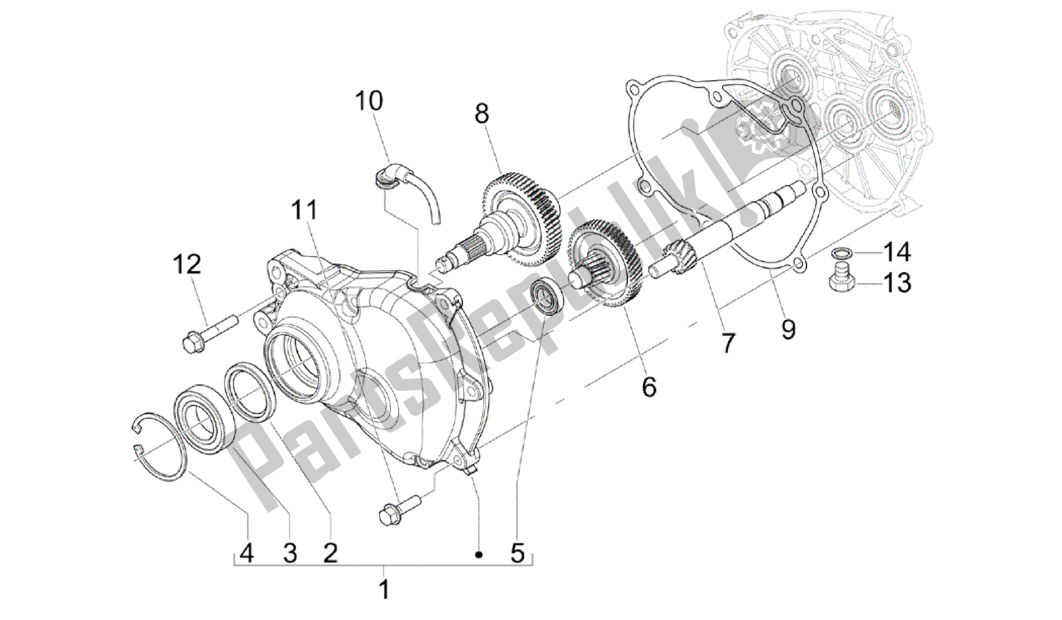 All parts for the Reduction Unit of the Gilera Runner 200 2005 - 2011