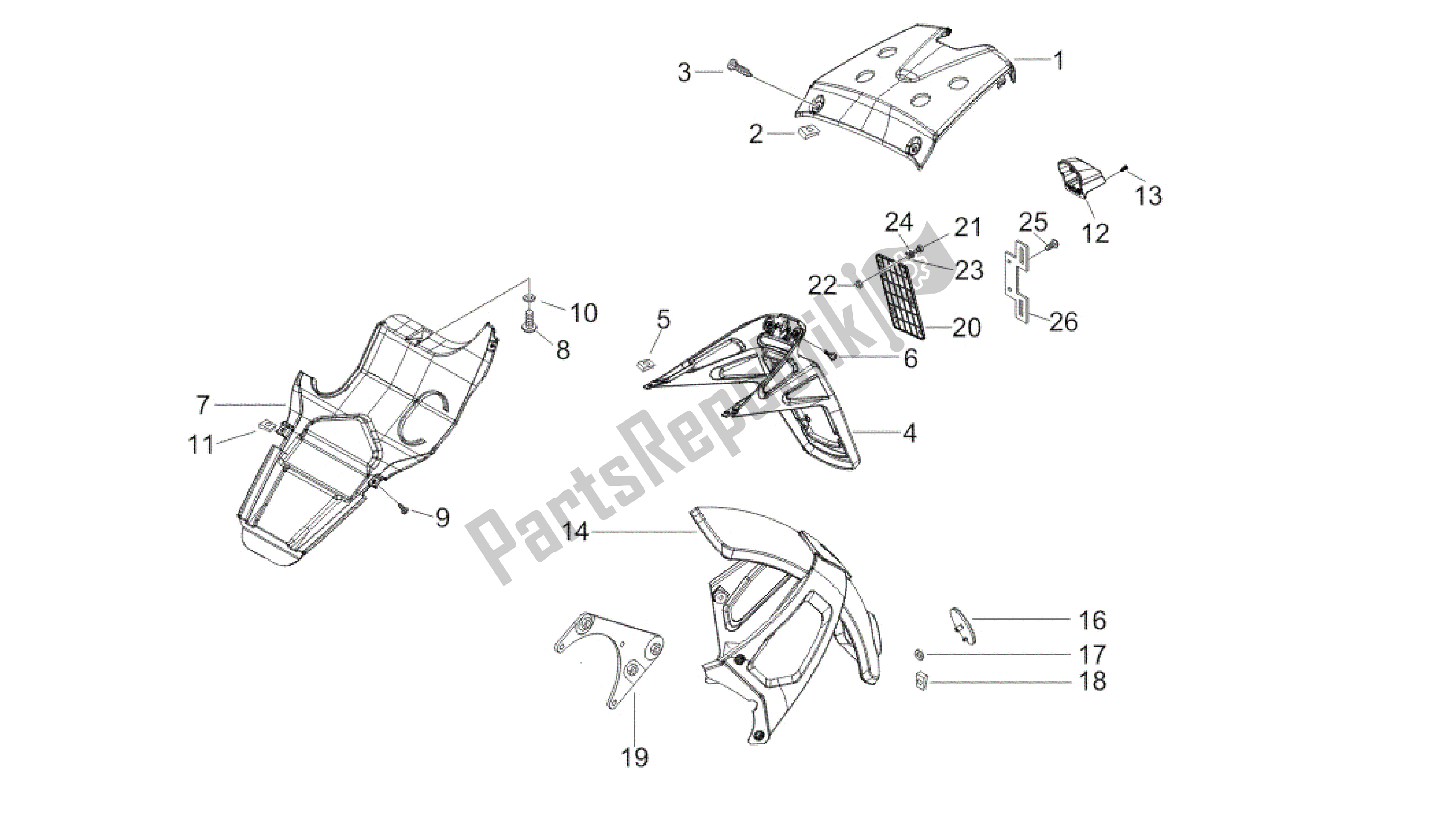 All parts for the Rear Cover - Splash Guard of the Gilera Runner 200 2005 - 2011