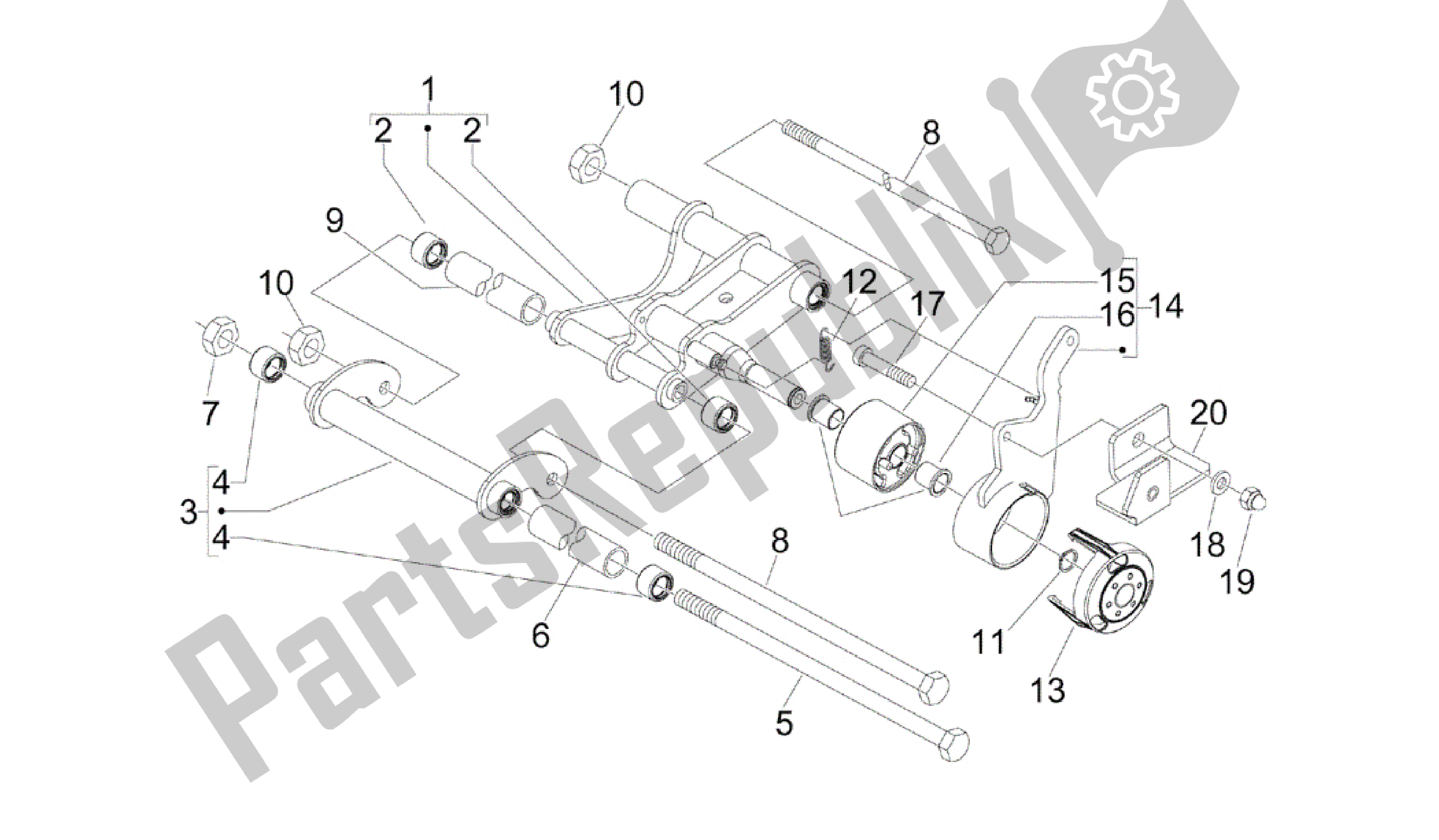 All parts for the Swinging Arm of the Gilera Runner 200 2005 - 2011