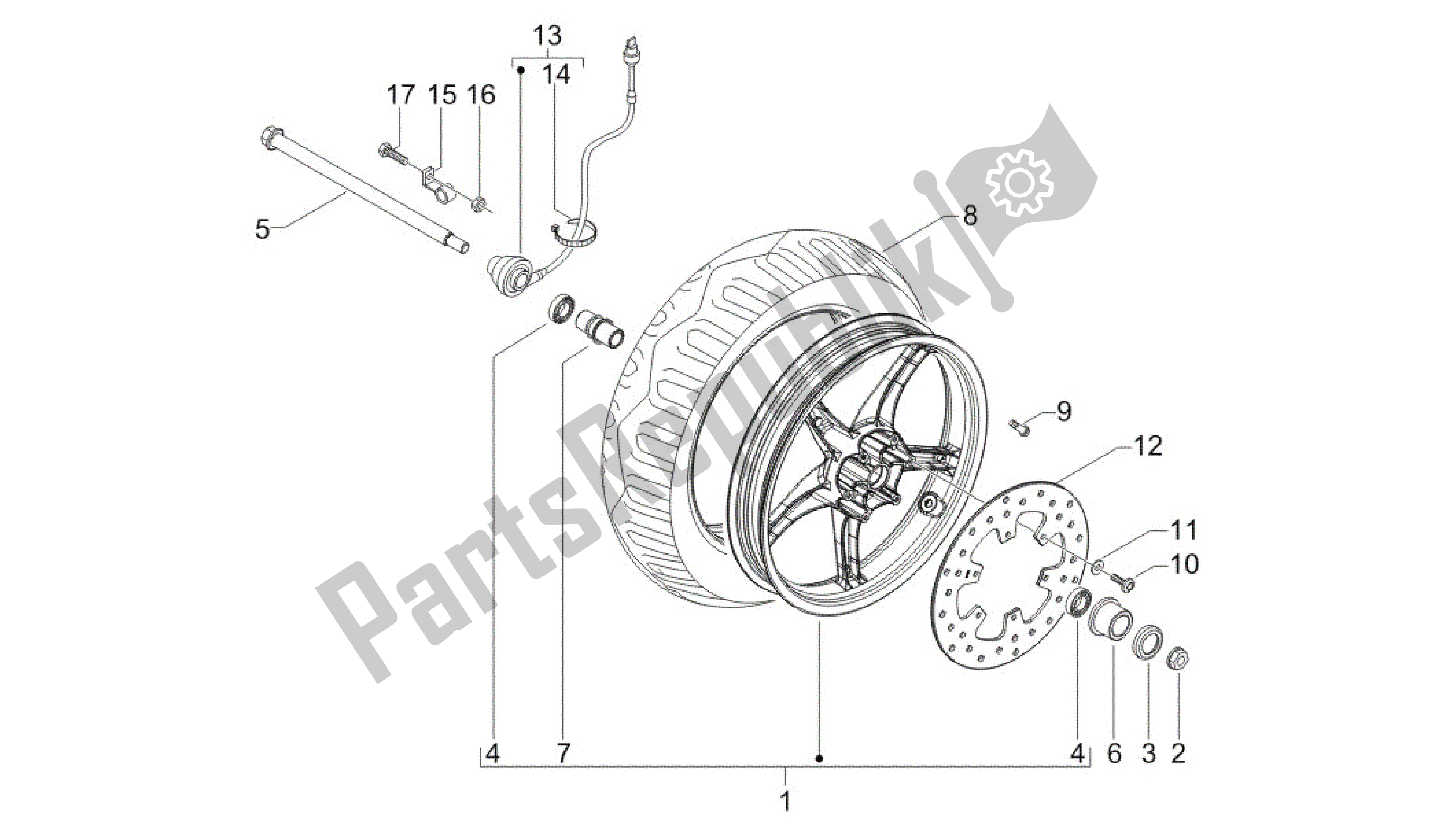 All parts for the Front Wheel of the Gilera Runner 200 2005 - 2011