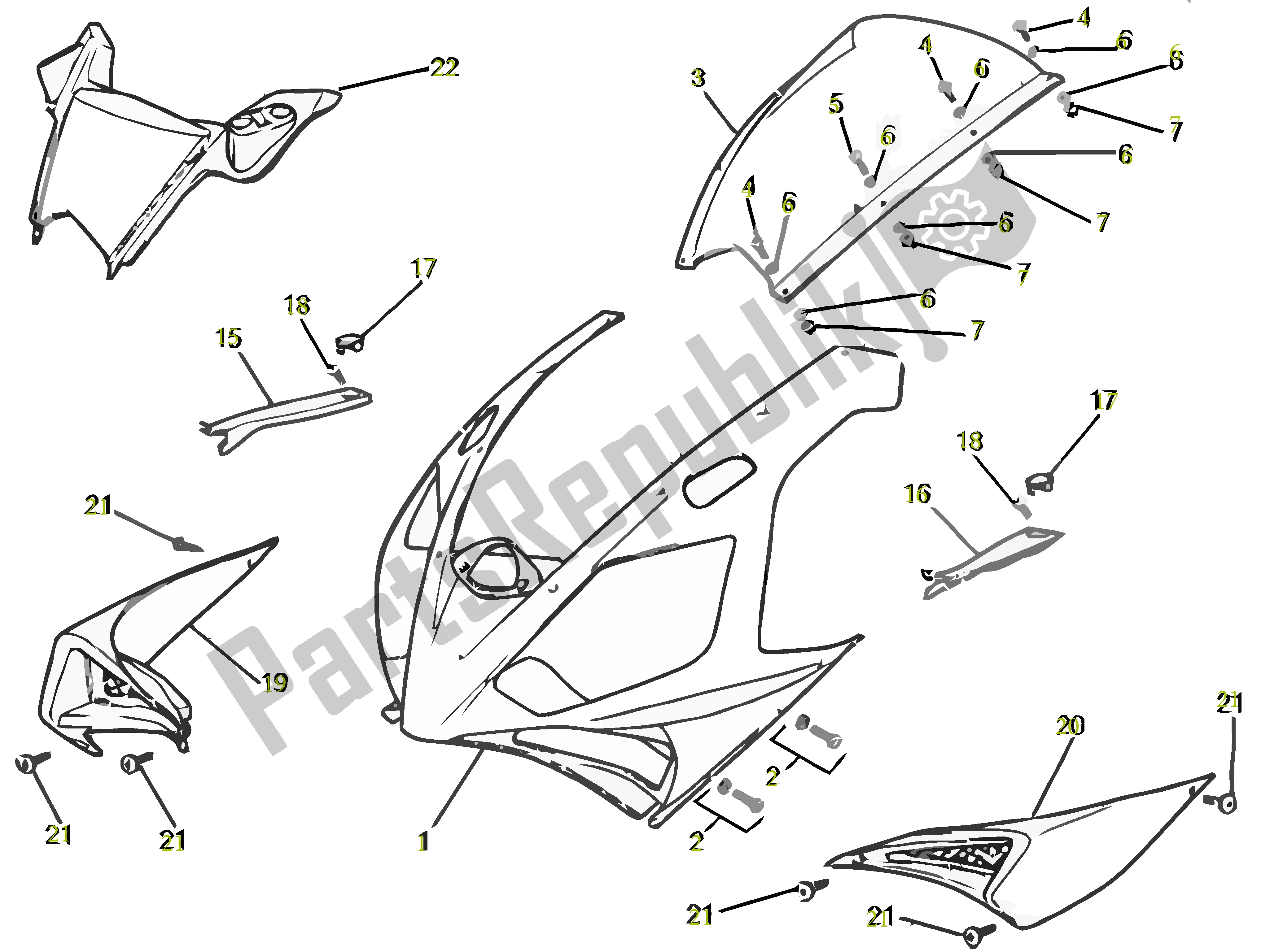 All parts for the Voorscherm of the Gilera SC 125 2007 - 2015