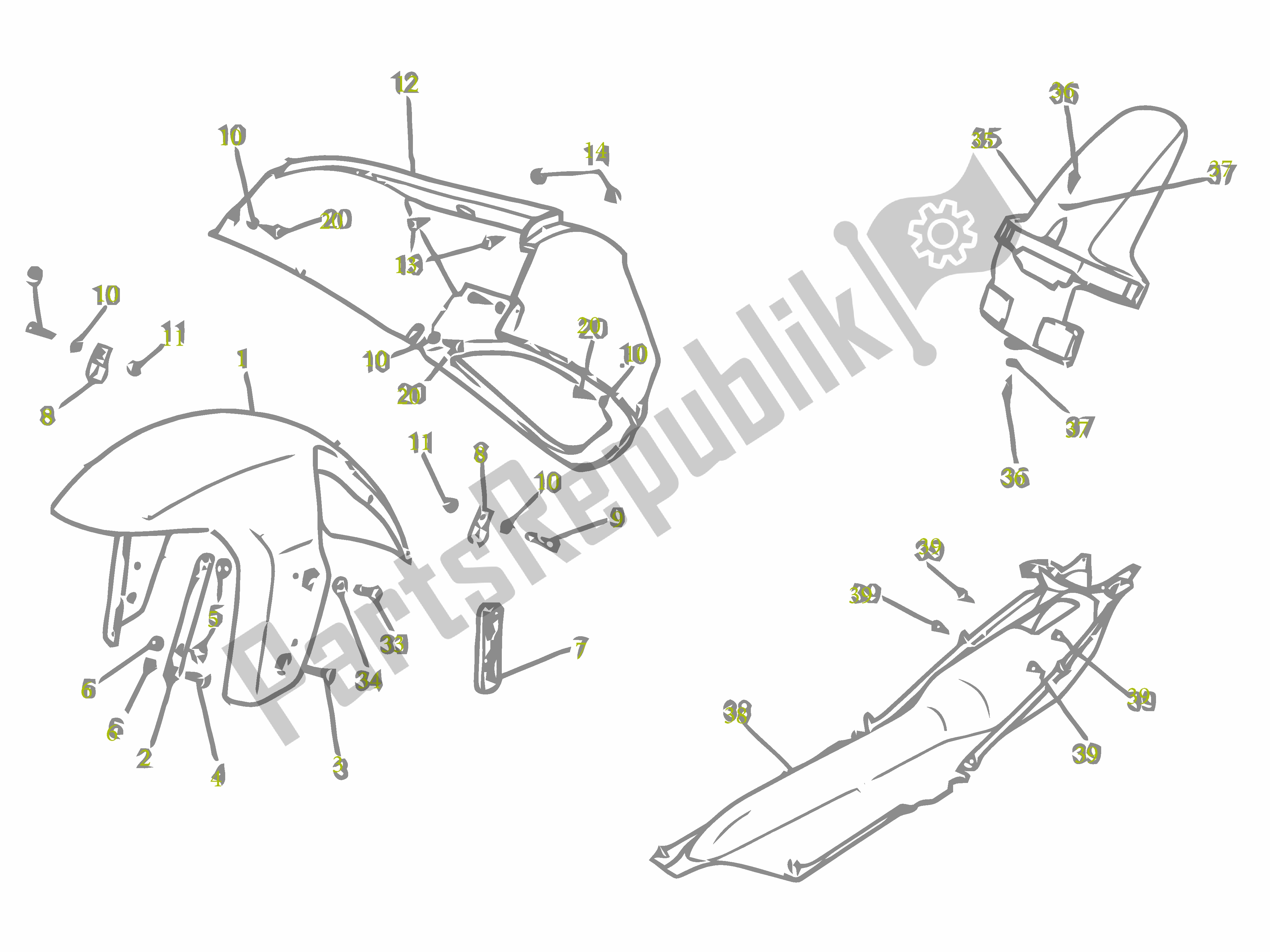 All parts for the Wielhuis - Spatbord of the Gilera SC 125 2007 - 2015