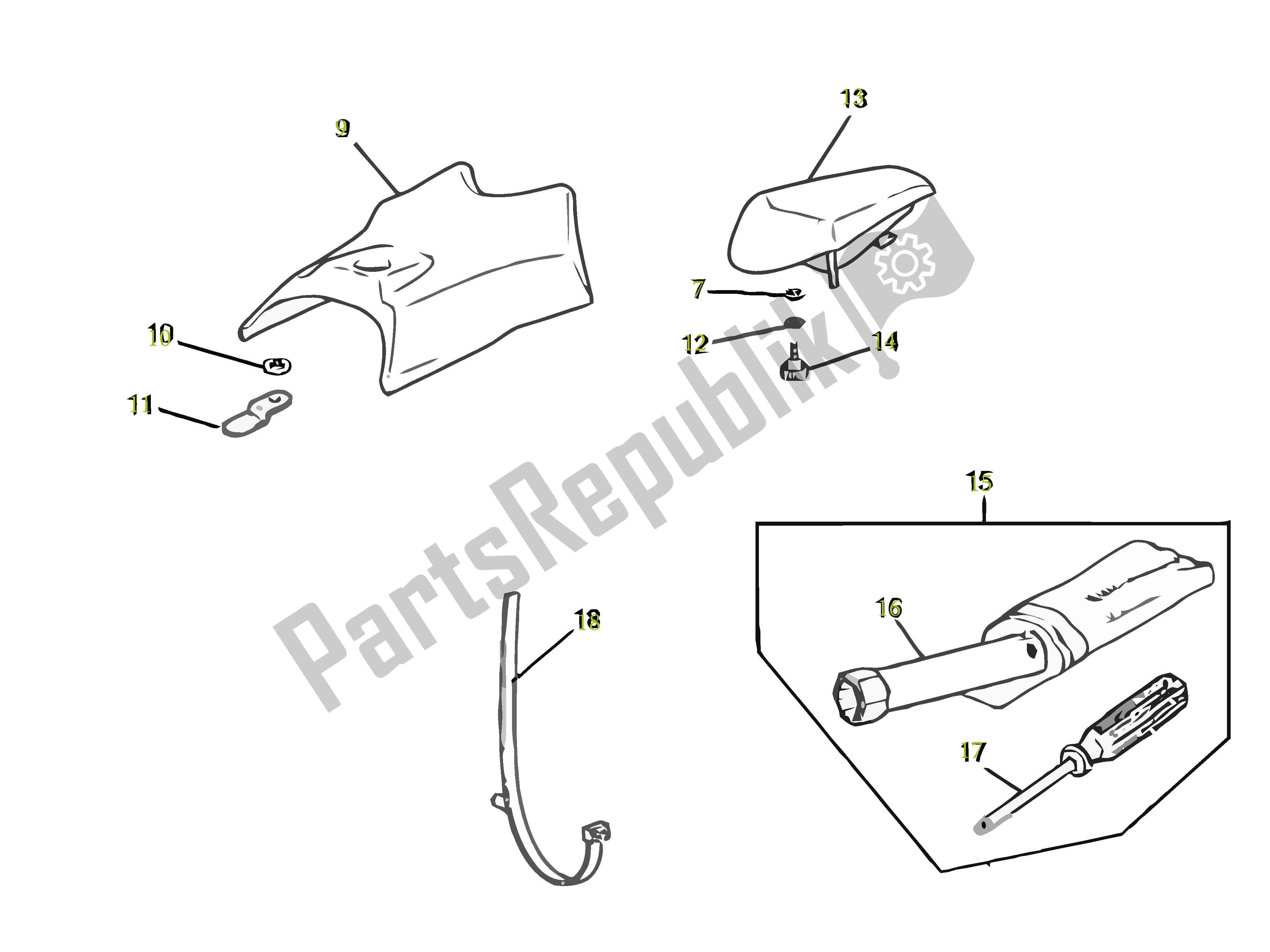 All parts for the Buddy Seat of the Gilera SC 125 2007 - 2015