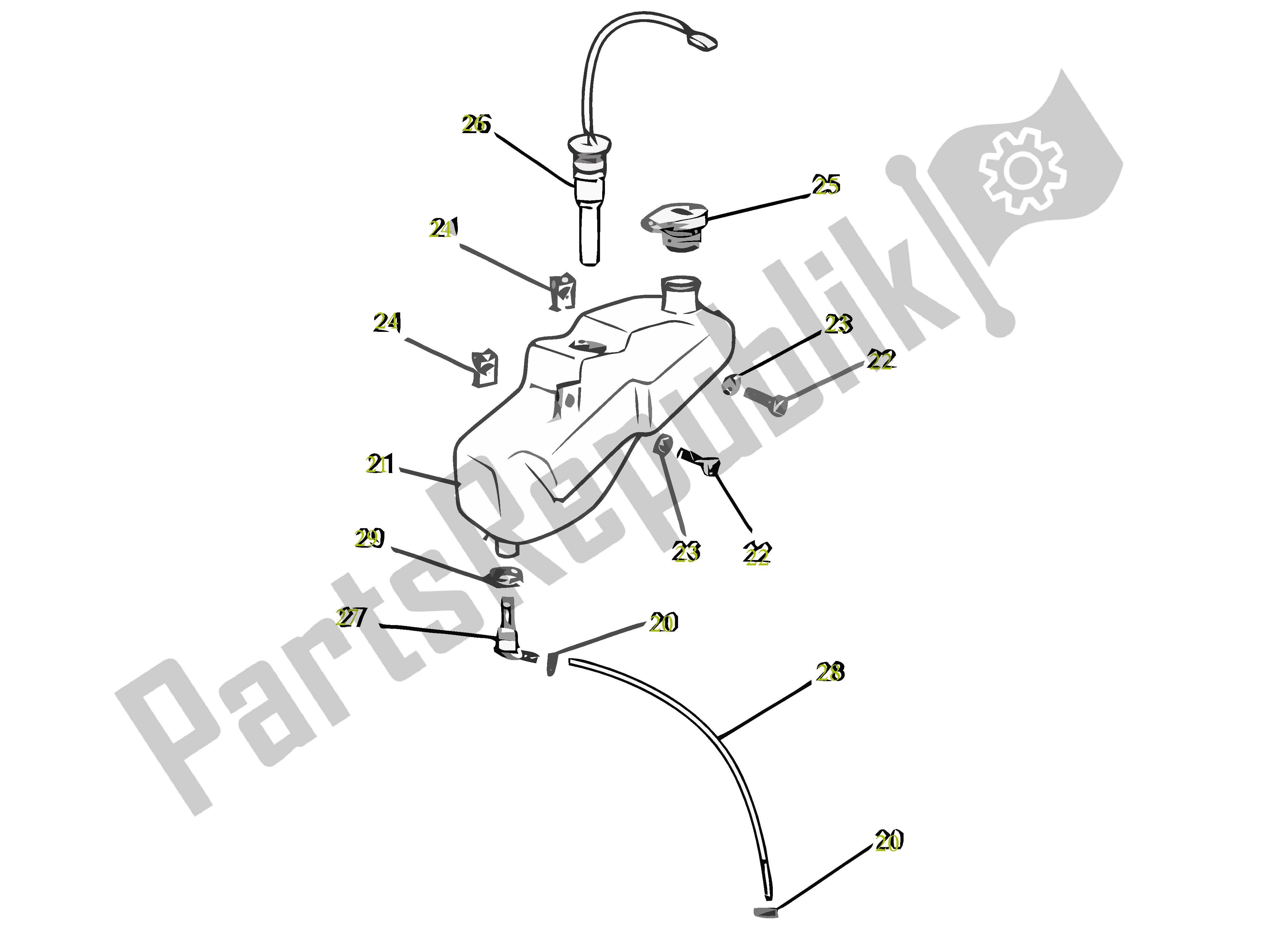 All parts for the Olietank of the Gilera SC 125 2007 - 2015