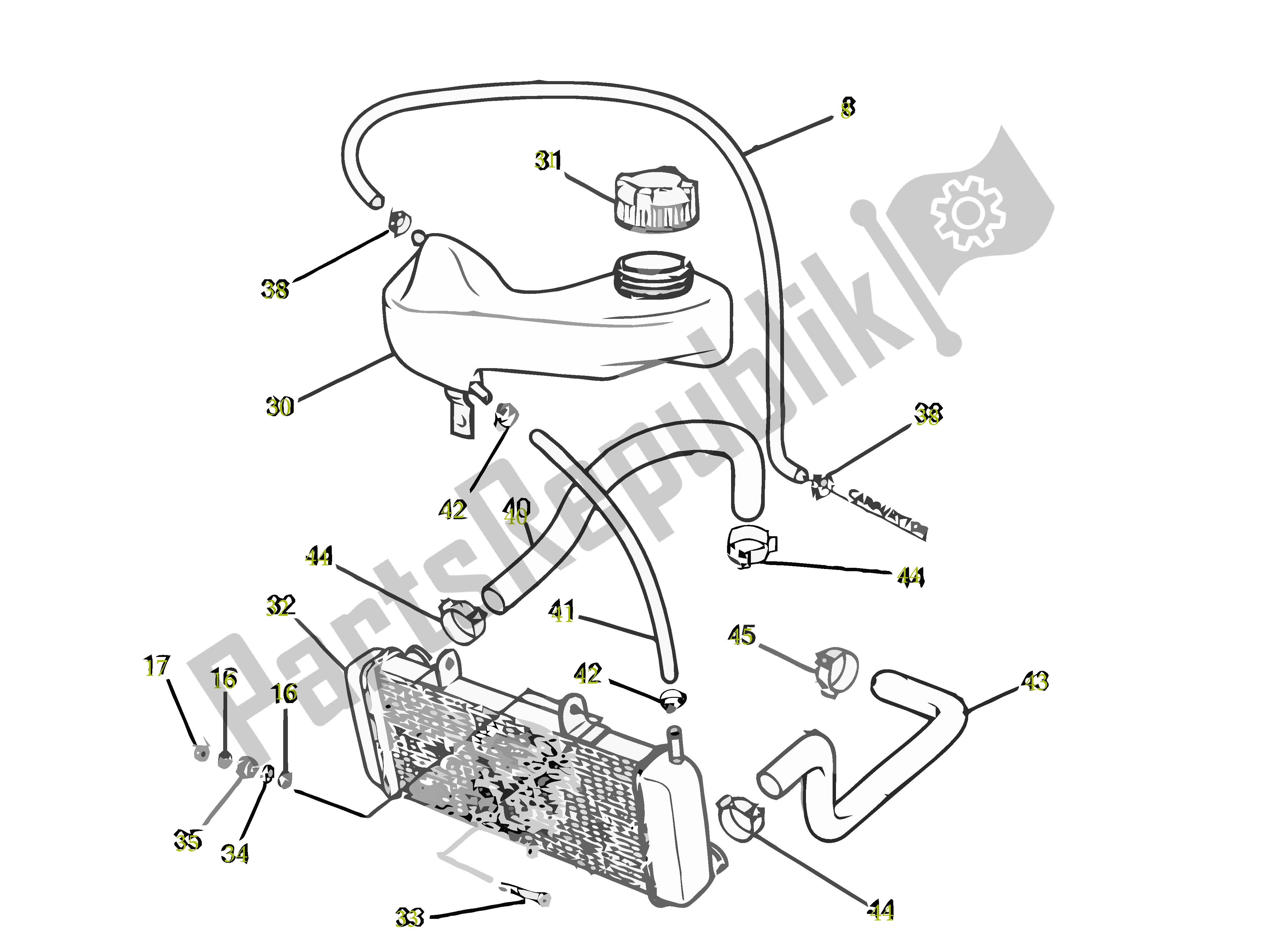 All parts for the Radiator of the Gilera SC 125 2007 - 2015