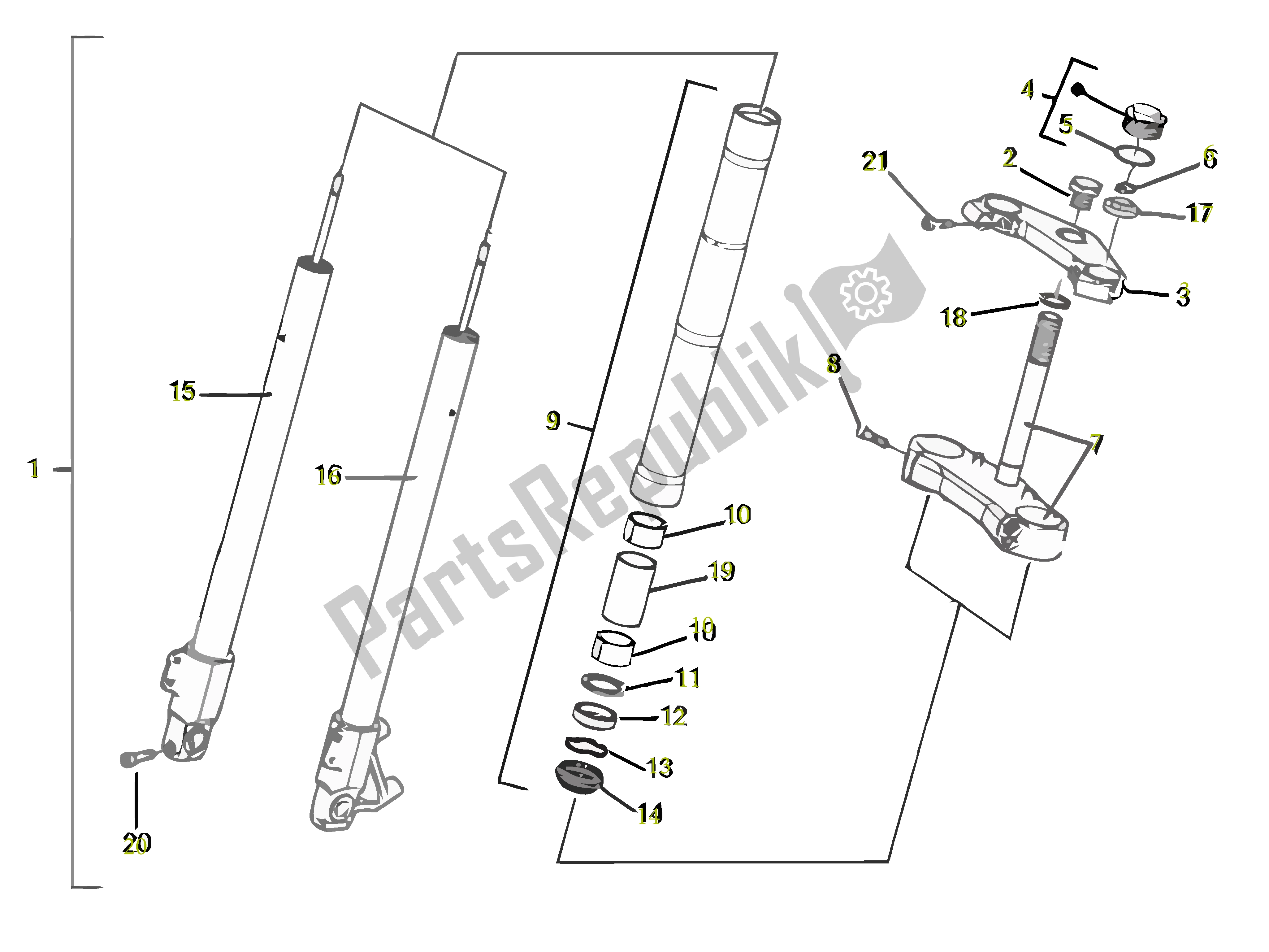 Todas as partes de Telescoopvork do Gilera SC 125 2007 - 2015