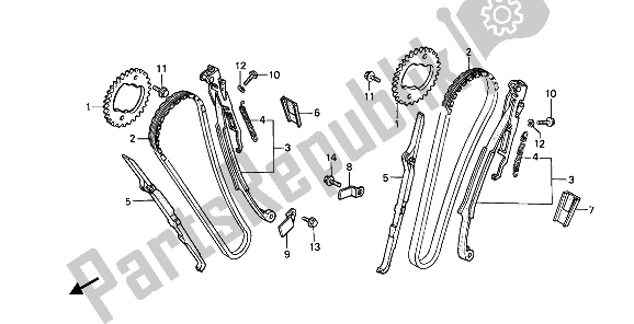 All parts for the Cam Chain & Tensioner of the Honda NTV 650 1989