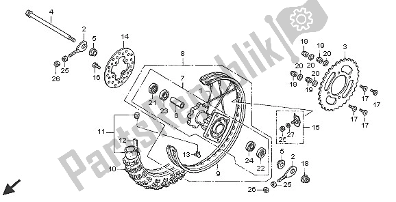 All parts for the Rear Wheel of the Honda CR 85R SW 2005
