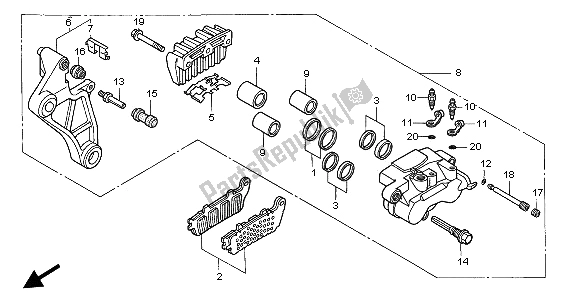 All parts for the Rear Brake Caliper of the Honda ST 1100A 1996