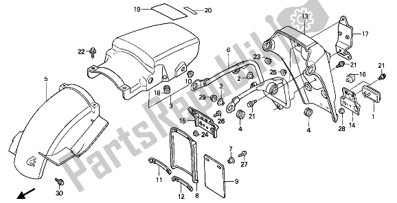 All parts for the Rear Fender of the Honda XL 600V Transalp 1993