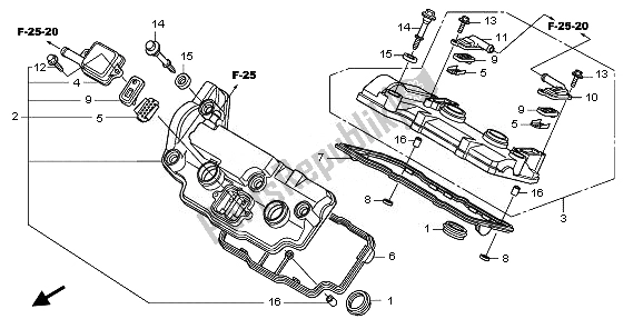 Alle onderdelen voor de Kleppendeksel van de Honda VFR 1200 FDA 2010