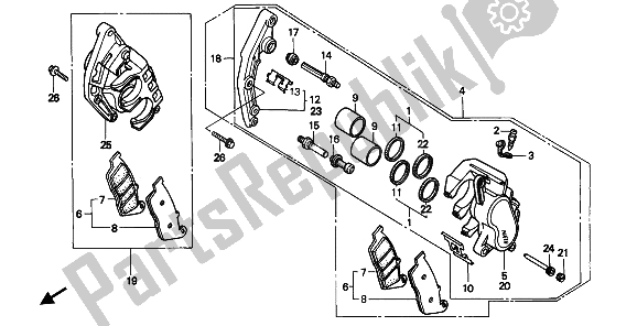 All parts for the Front Brake Caliper of the Honda VFR 750F 1993