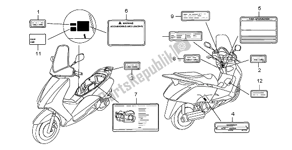 All parts for the Caution Label of the Honda FES 125 2006