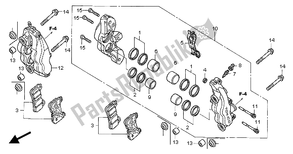 All parts for the Front Brake Caliper of the Honda CBR 1000 RR 2004