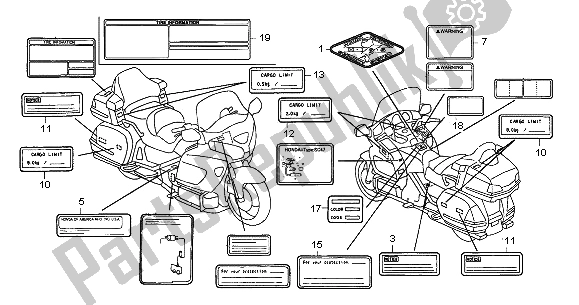 Todas las partes para Etiqueta De Precaución de Honda GL 1800A 2005