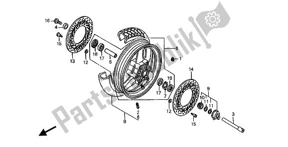 All parts for the Front Wheel of the Honda ST 1100 1994